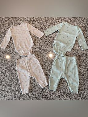 Kids Two-Pack Ribbed Matching Sets in Cream and Mint